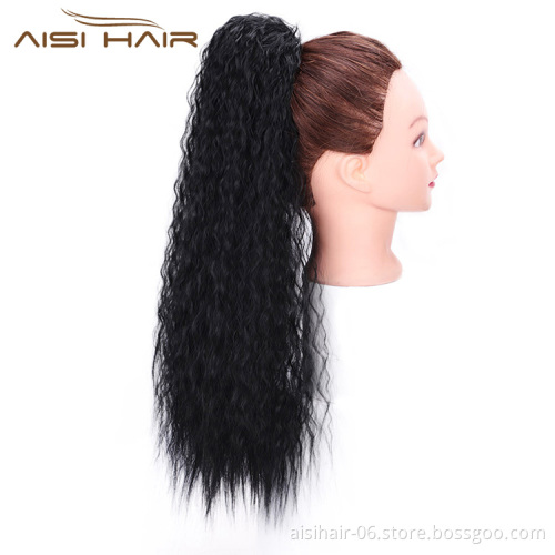 Aisi Hair Ponytail Natural Black Hair Extensions Heat Resistant Synthetic Fiber Pony Tail Hair Pieces with Two Plastic Combs